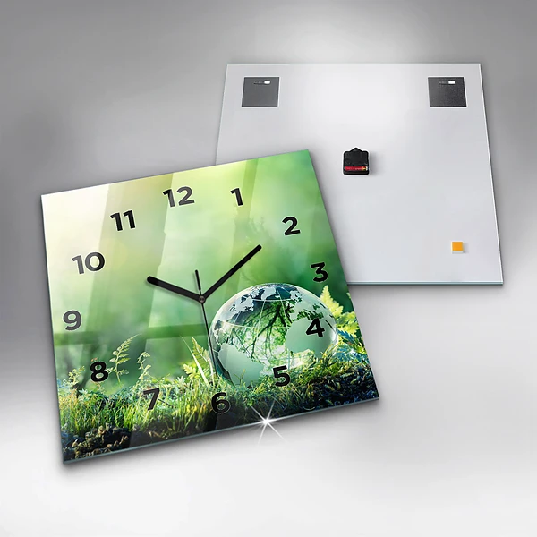 Wanduhr quadratisch Weltkugel