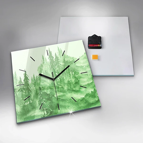 Wanduhr quadratisch mit motiv Gemälde eines grünen Waldes