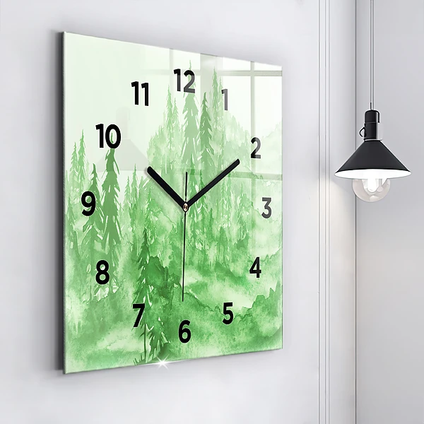 Wanduhr quadratisch mit motiv Gemälde eines grünen Waldes