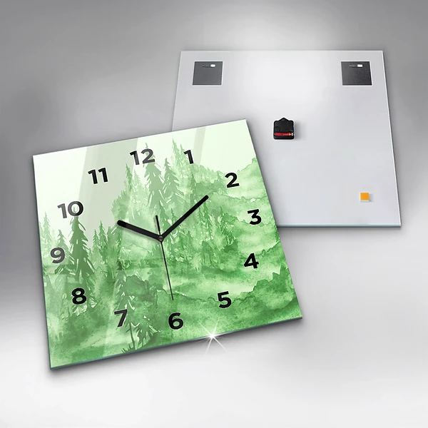 Wanduhr quadratisch mit motiv Gemälde eines grünen Waldes