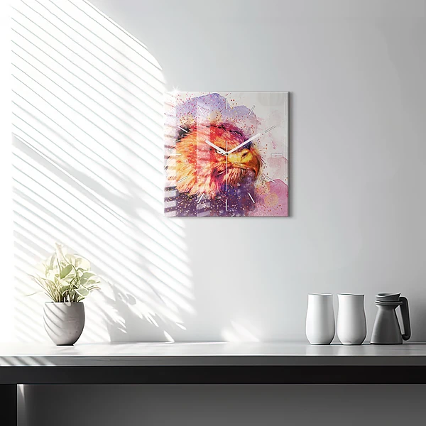 Wanduhr quadratisch mit motiv Aquarell Adler