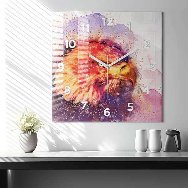 Wanduhr quadratisch mit motiv Aquarell Adler