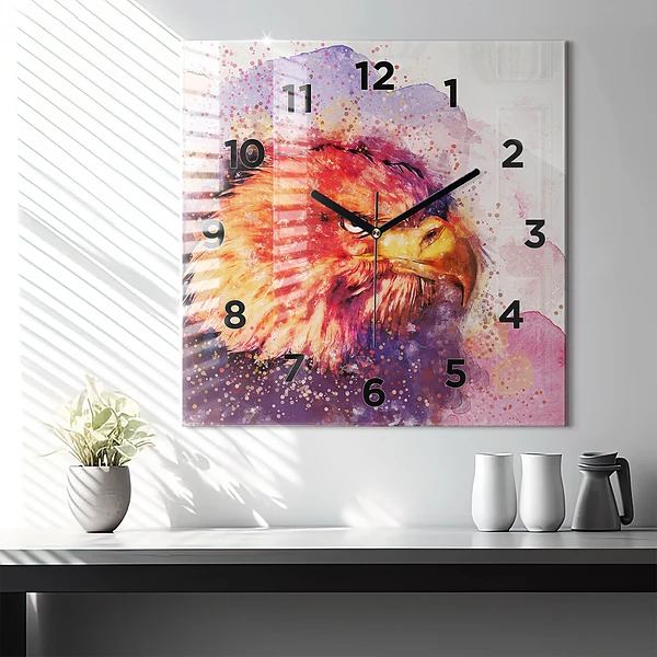 Wanduhr quadratisch mit motiv Aquarell Adler