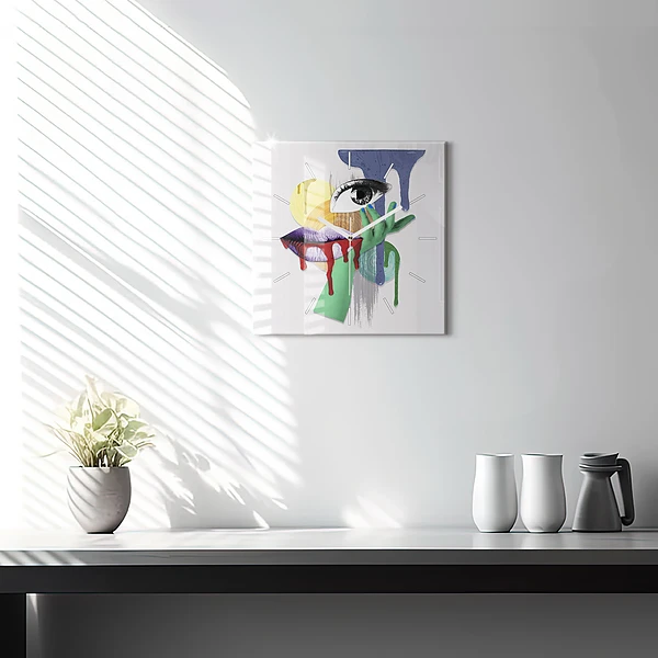 Wanduhr quadratisch Surrealistische Collage