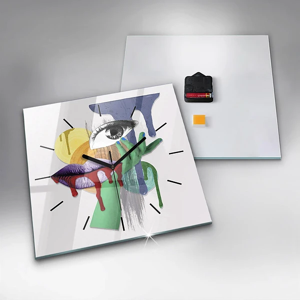 Wanduhr quadratisch Surrealistische Collage