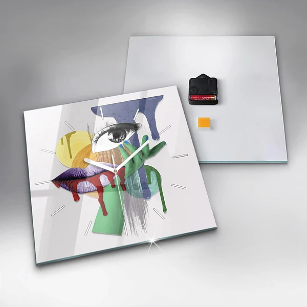Wanduhr quadratisch Surrealistische Collage