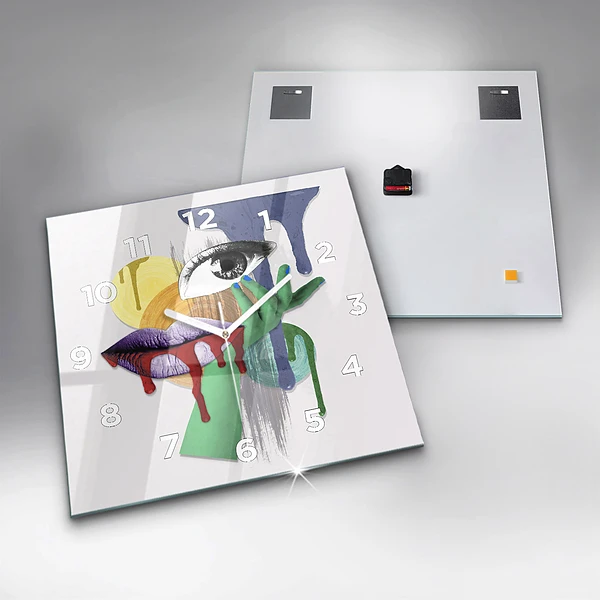 Wanduhr quadratisch Surrealistische Collage