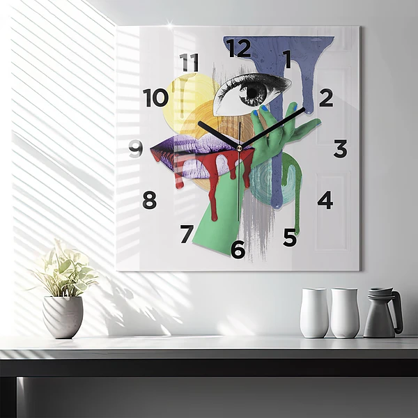 Wanduhr quadratisch Surrealistische Collage