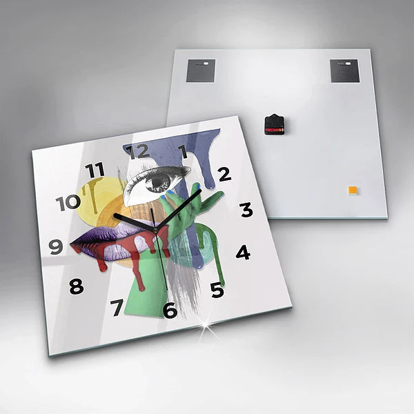 Wanduhr quadratisch Surrealistische Collage