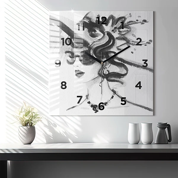 Wanduhr quadratisch Modische Frau