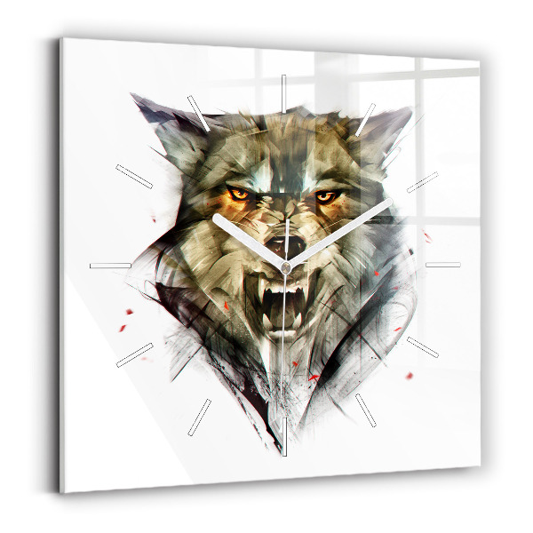 Wanduhr modern quadratisch Gezeichnetes Porträt eines Wolfes