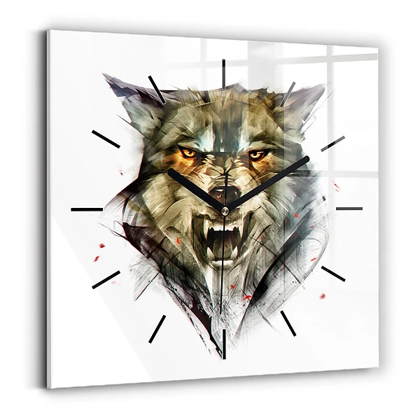 Wanduhr modern quadratisch Gezeichnetes Porträt eines Wolfes