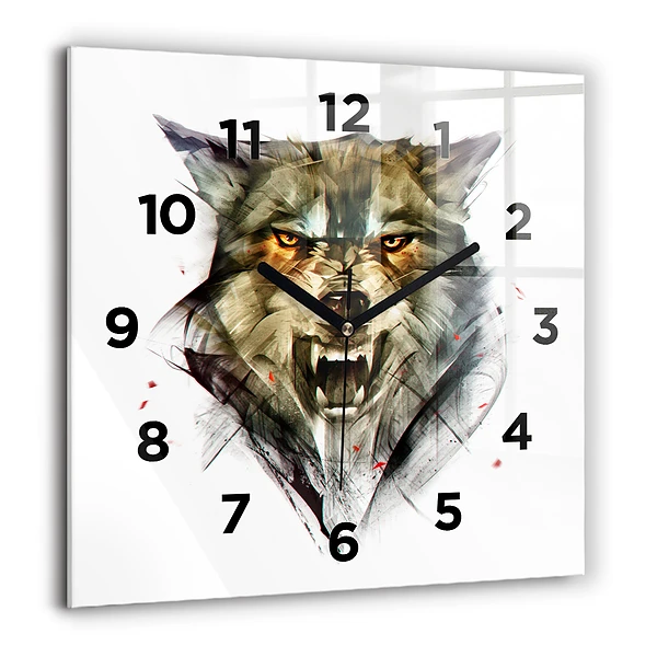 Wanduhr modern quadratisch Gezeichnetes Porträt eines Wolfes