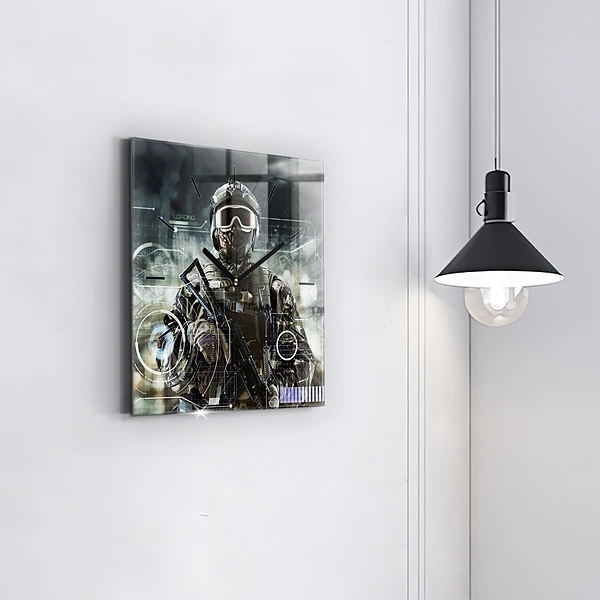Wanduhr quadratisch mit motiv Soldat mit einem Gewehr