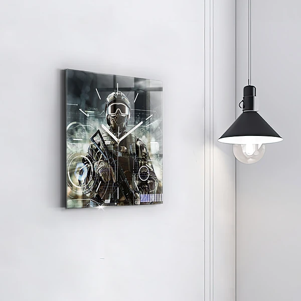 Wanduhr quadratisch mit motiv Soldat mit einem Gewehr