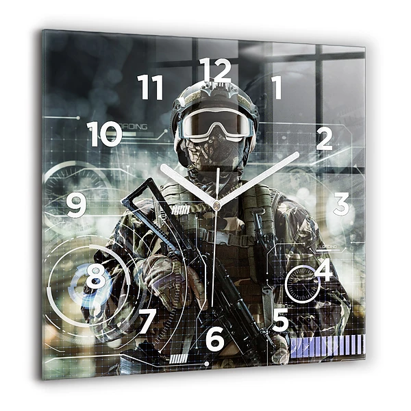 Wanduhr quadratisch mit motiv Soldat mit einem Gewehr