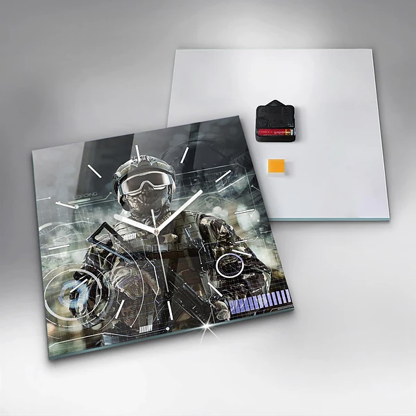 Wanduhr quadratisch mit motiv Soldat mit einem Gewehr