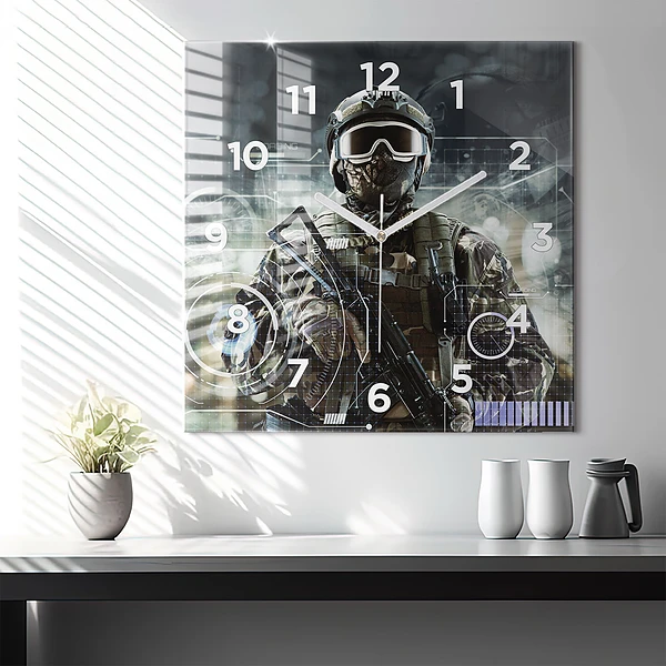 Wanduhr quadratisch mit motiv Soldat mit einem Gewehr