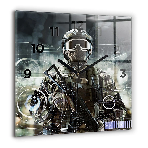 Wanduhr quadratisch mit motiv Soldat mit einem Gewehr