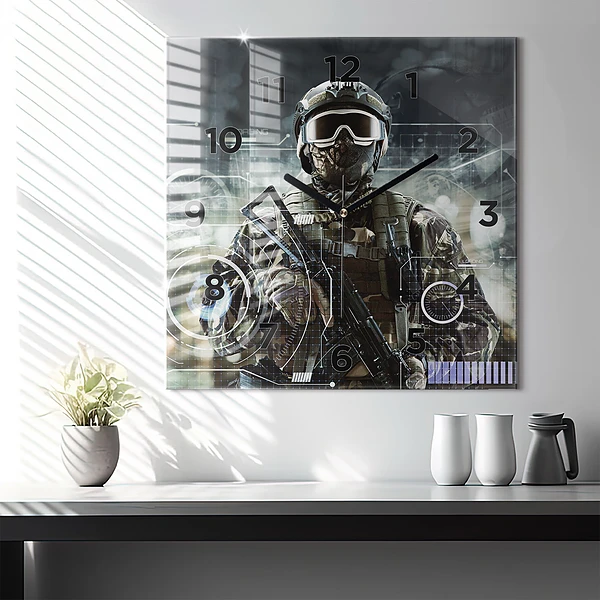 Wanduhr quadratisch mit motiv Soldat mit einem Gewehr