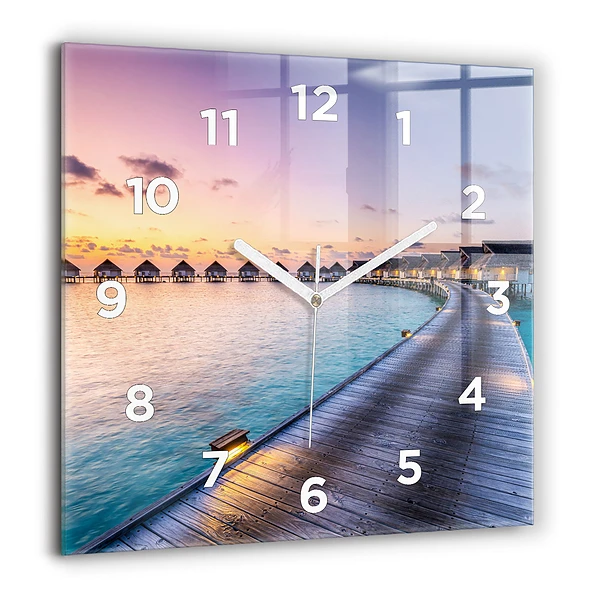 Wanduhr modern quadratisch Sonnenuntergang auf den Malediven