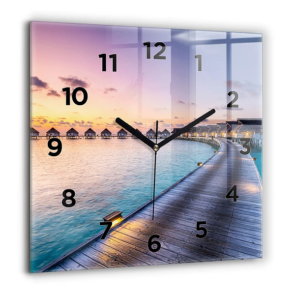 Wanduhr modern quadratisch Sonnenuntergang auf den Malediven