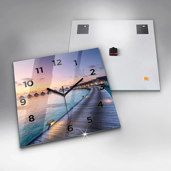 Wanduhr modern quadratisch Sonnenuntergang auf den Malediven