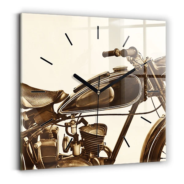 Wanduhr quadratisch mit motiv Sepia-Motorrad Vintage