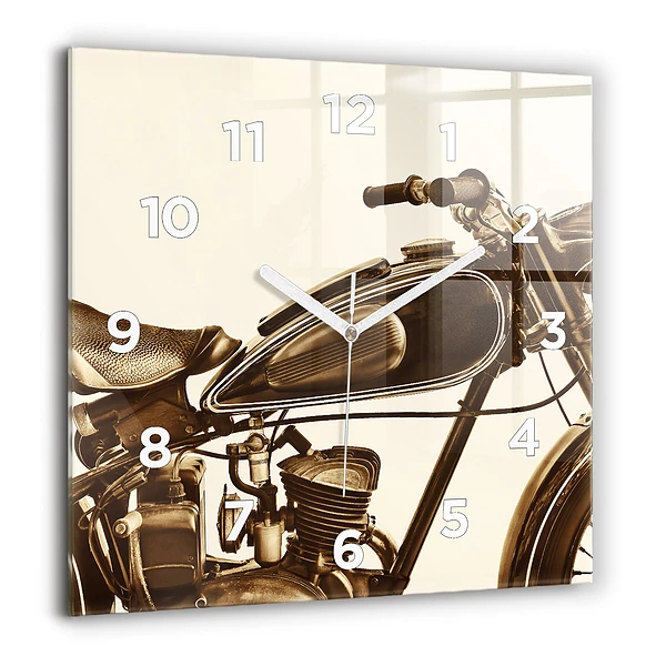 Wanduhr quadratisch mit motiv Sepia-Motorrad Vintage