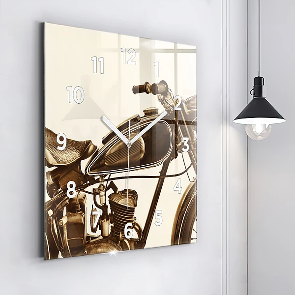 Wanduhr quadratisch mit motiv Sepia-Motorrad Vintage