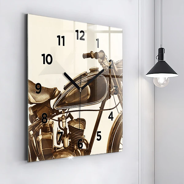 Wanduhr quadratisch mit motiv Sepia-Motorrad Vintage