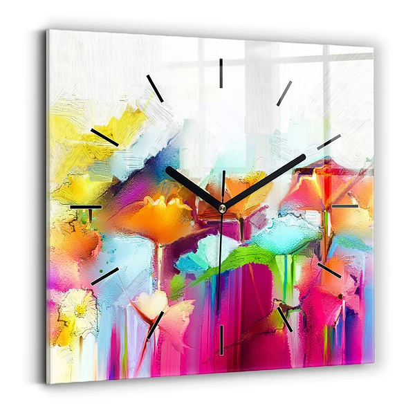 Wanduhr quadratisch Abstrakte Blumen