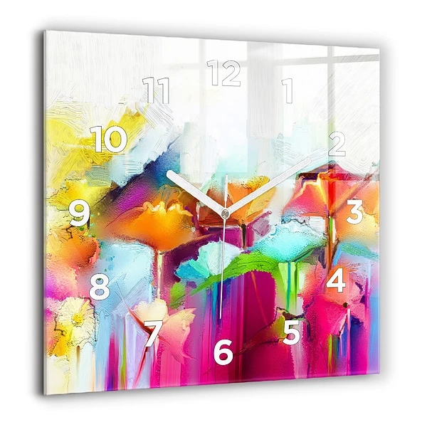 Wanduhr quadratisch Abstrakte Blumen