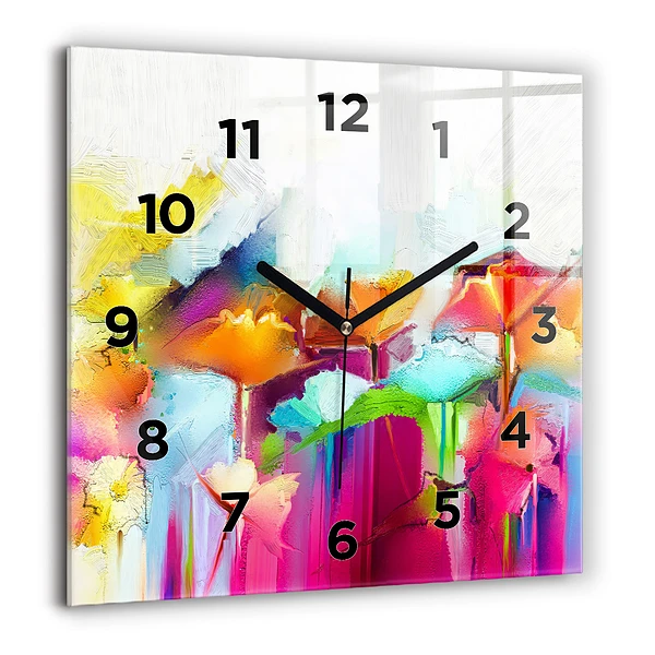 Wanduhr quadratisch Abstrakte Blumen