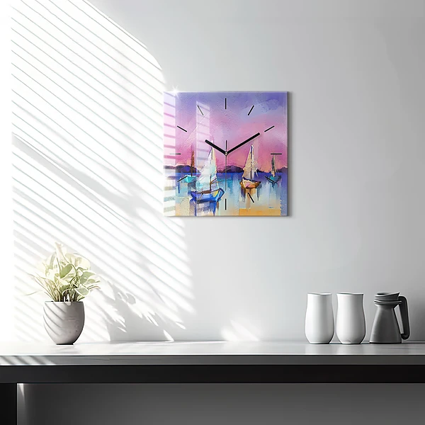 Wanduhr modern quadratisch Meereslandschaft