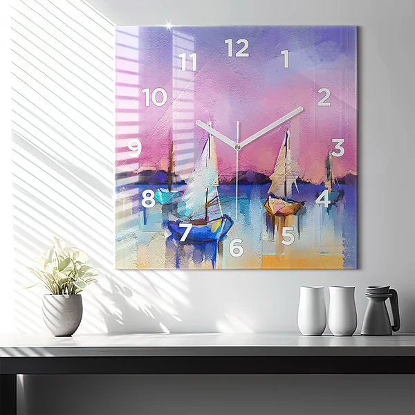 Wanduhr modern quadratisch Meereslandschaft