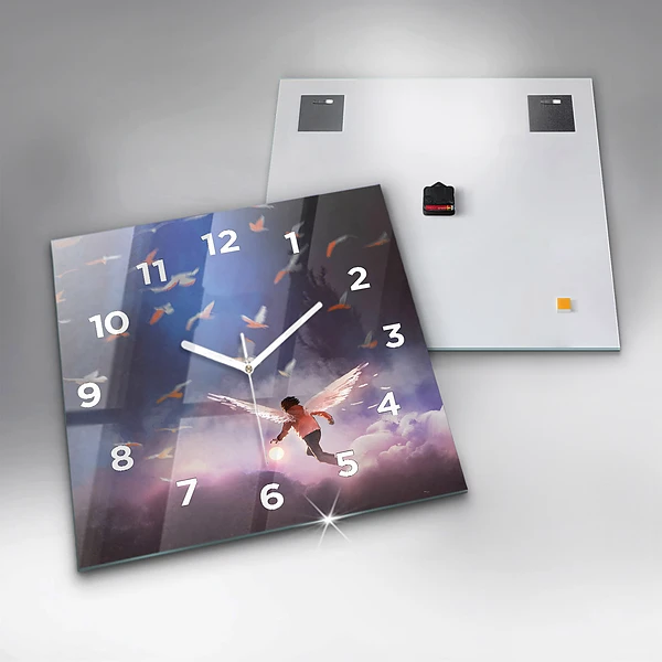 Wanduhr quadratisch mit motiv Junge mit Flügeln