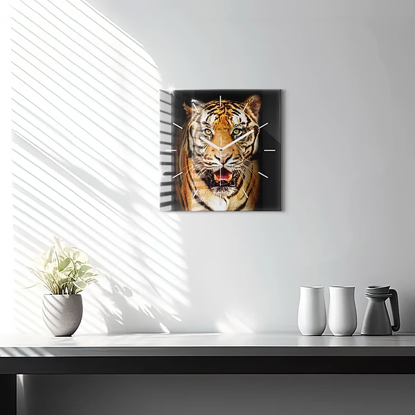 Wanduhr quadratisch Tiger - wildes Auge