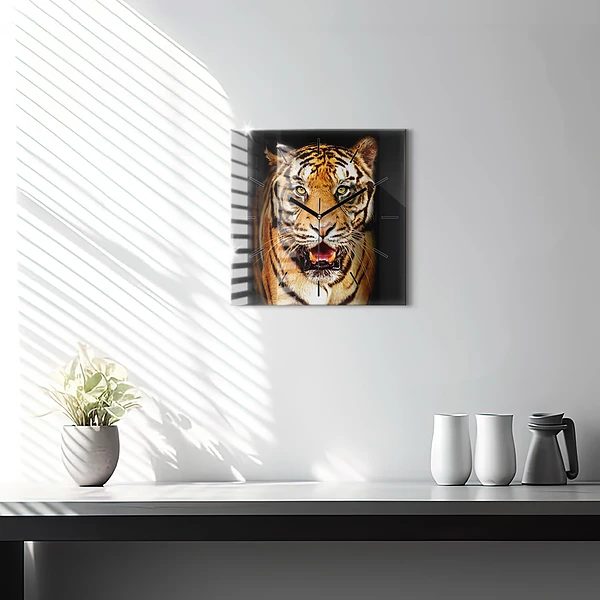 Wanduhr quadratisch Tiger - wildes Auge