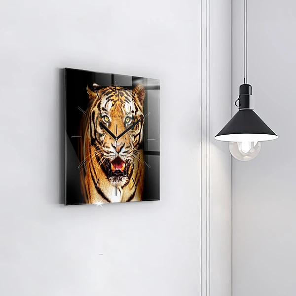 Wanduhr quadratisch Tiger - wildes Auge