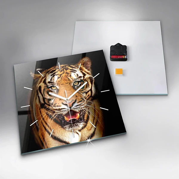 Wanduhr quadratisch Tiger - wildes Auge