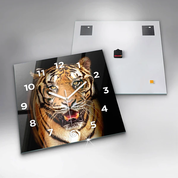 Wanduhr quadratisch Tiger - wildes Auge