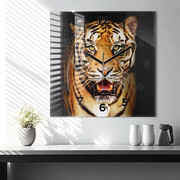 Wanduhr quadratisch Tiger - wildes Auge