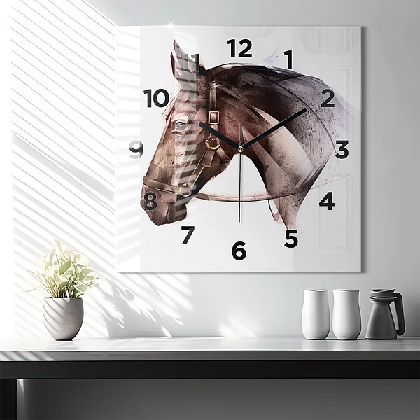 Wanduhr quadratisch Gemaltes Profil eines Pferdes