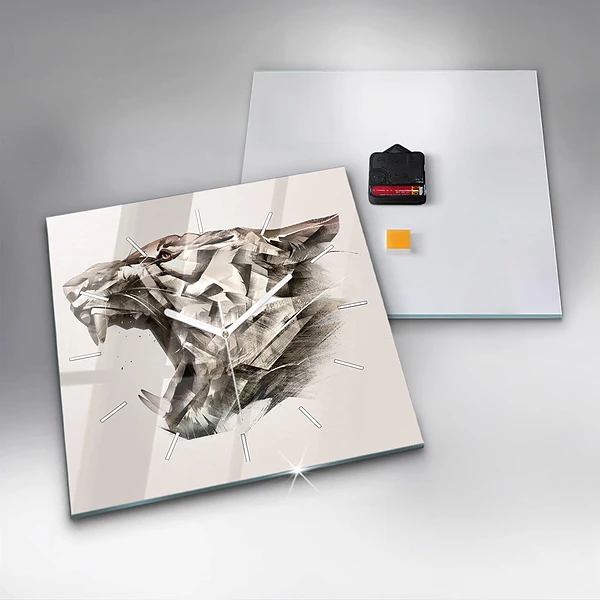 Wanduhr quadratisch mit motiv Gemaltes Porträt eines Tigers