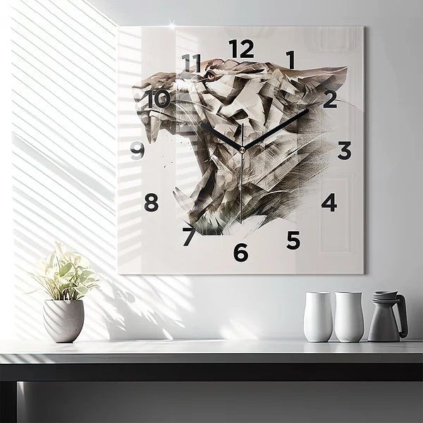Wanduhr quadratisch mit motiv Gemaltes Porträt eines Tigers