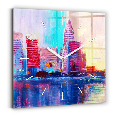 Wanduhr modern quadratisch Abstrakt von Wolkenkratzern