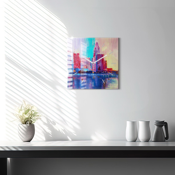 Wanduhr modern quadratisch Abstrakt von Wolkenkratzern