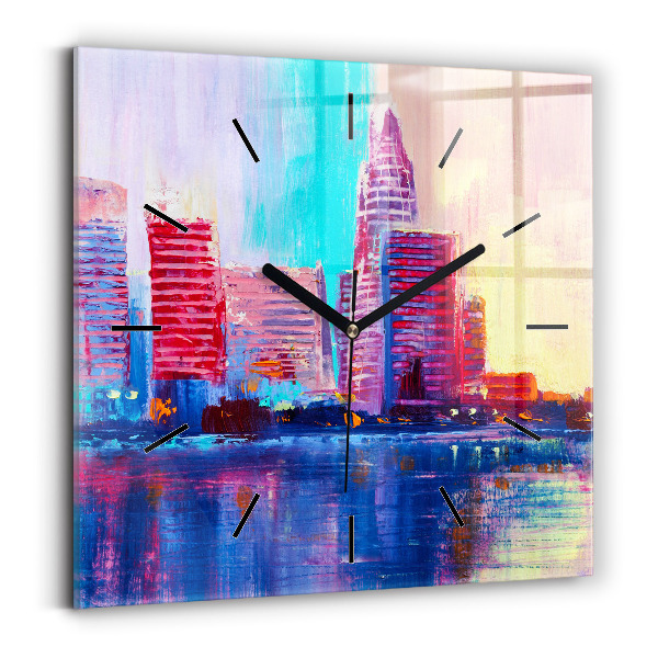 Wanduhr modern quadratisch Abstrakt von Wolkenkratzern