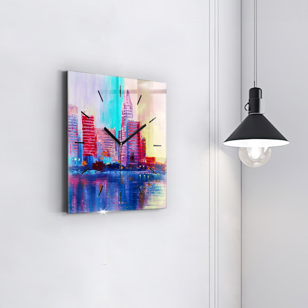 Wanduhr modern quadratisch Abstrakt von Wolkenkratzern